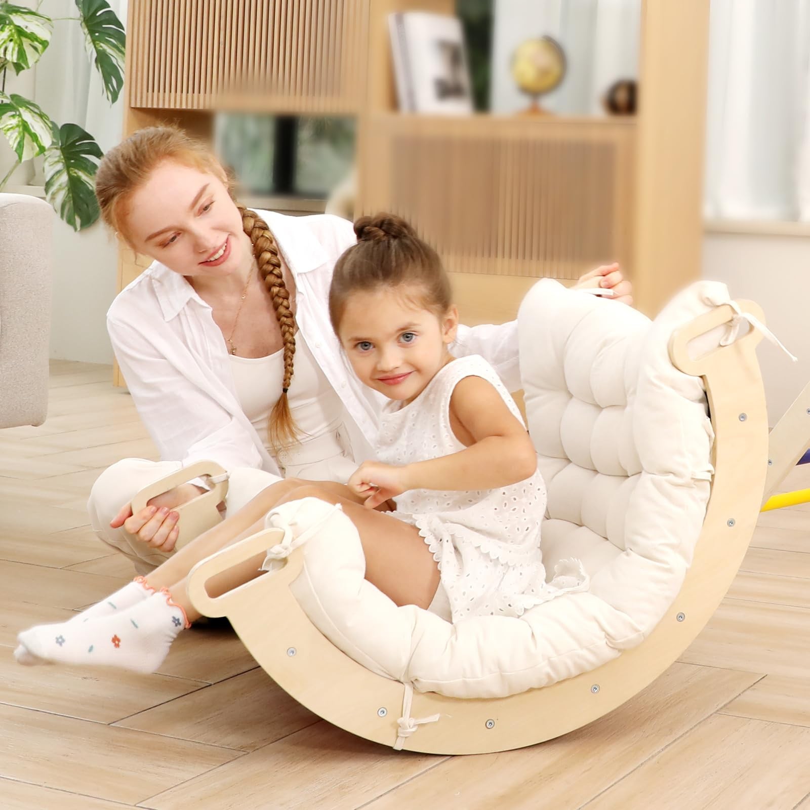 2 in 1 Montessori Climbing Arch for Toddlers,Rainbow Wooden Climbing Arch Roc...