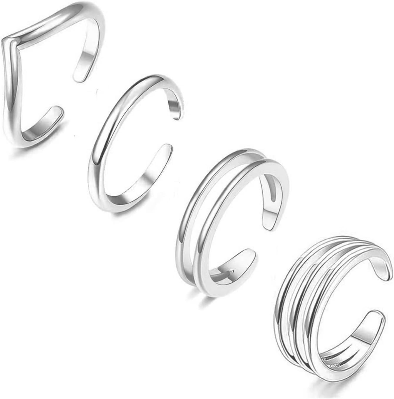 925 Sterling Silver Plated Minimalist Toe Rings Set 14K Gold Plated Simple Open