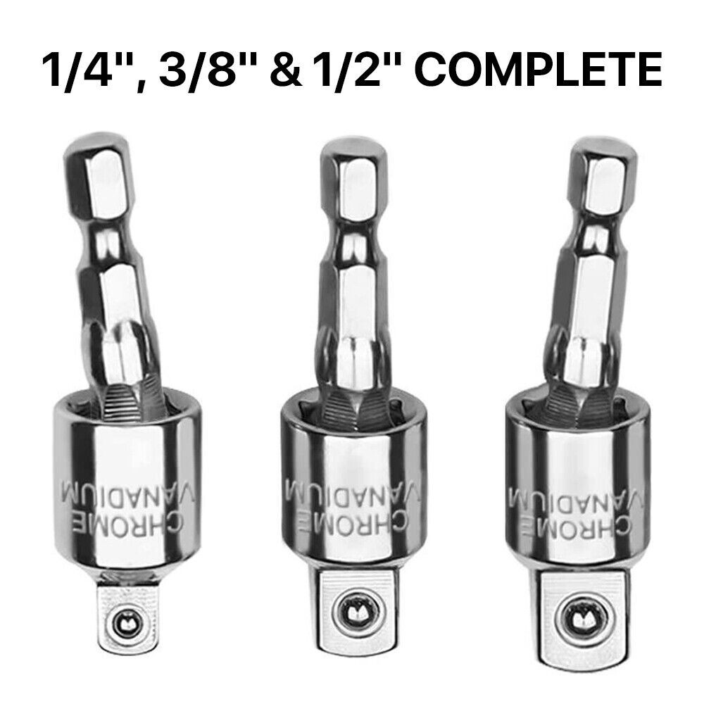 Socket Adapter Set Hex Shank to 1/4" 3/8" 1/2" Impact Driver Drill Universal