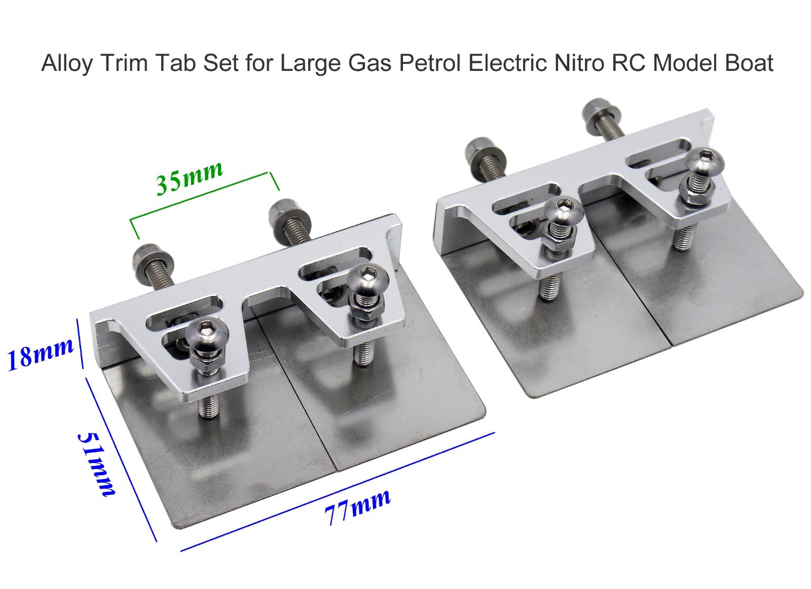 77mm X 51mm X18mm Alloy Trim Tab Set for Gas Petrol Electric Nitro RC Model Boat