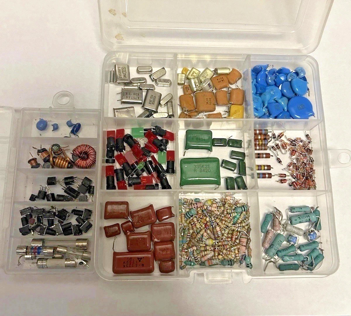 Vintage Electronic Components Lot - Capacitors Resistors Diodes Crystals Audio