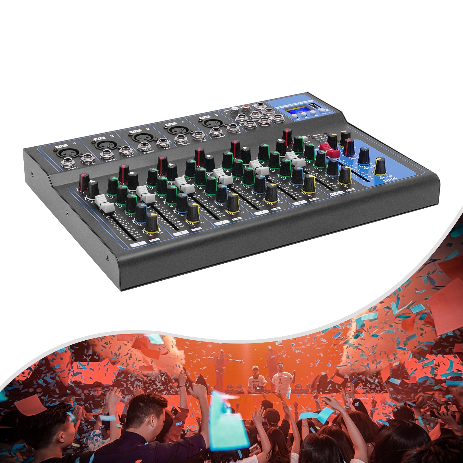 Bluetooth 7 Ch. Studio/DJ Controller Audio Mixer Console 7 Channel Mixer USB New