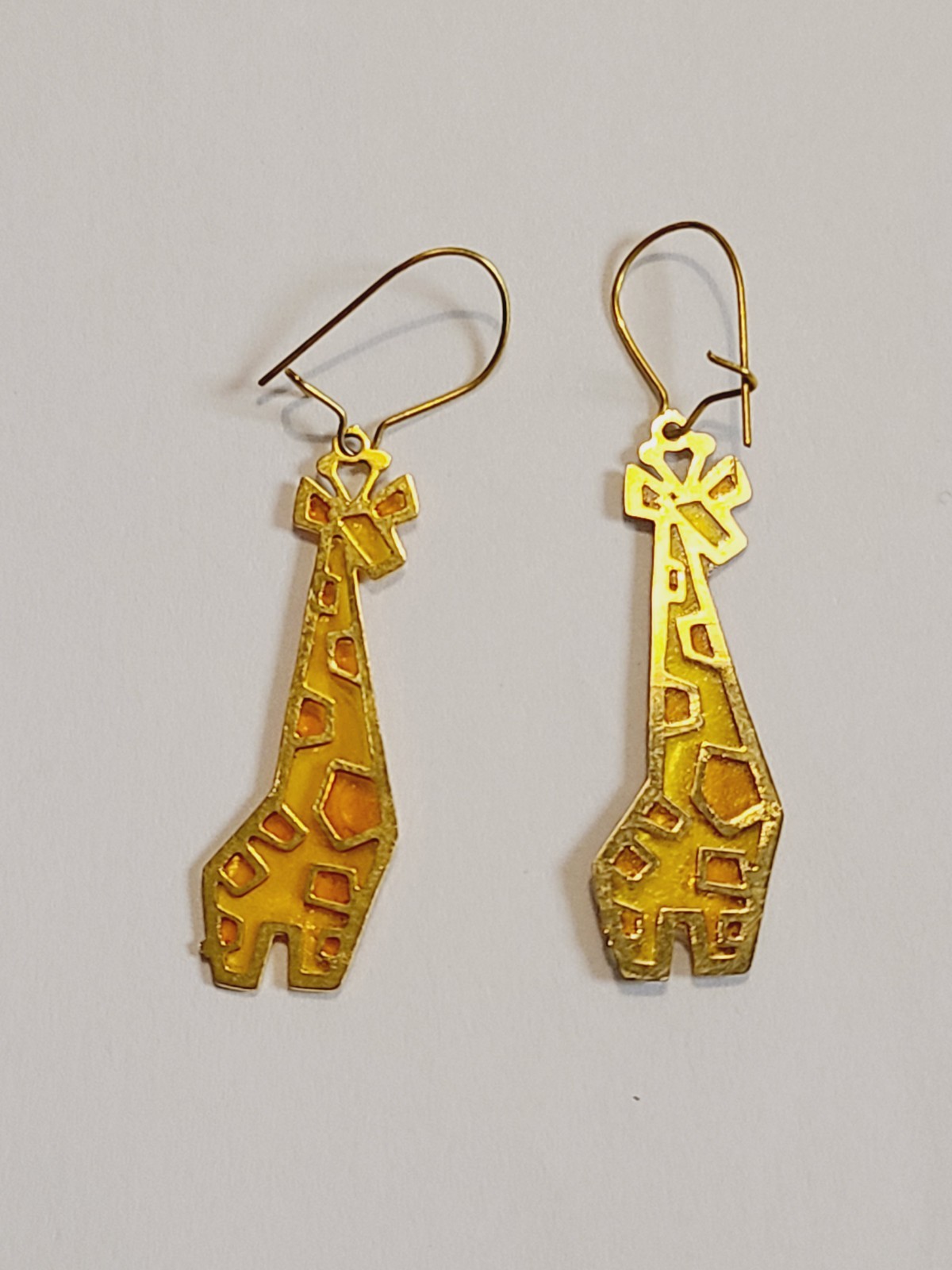 WHIMSICAL VINTAGE GIRAFFE SHAPED ENAMEL DANGLE EARRINGS