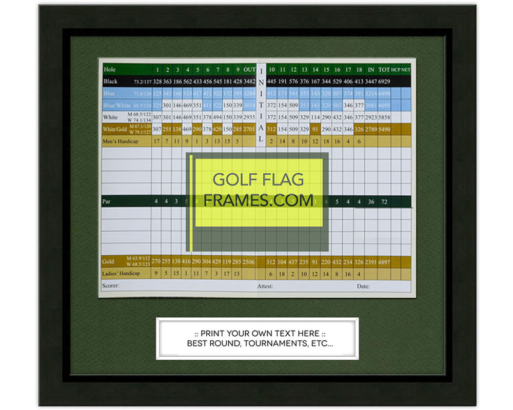 11x10 Black Golf Scorecard Frame, blk-001, Green Mat; Holds approx 6x8 card