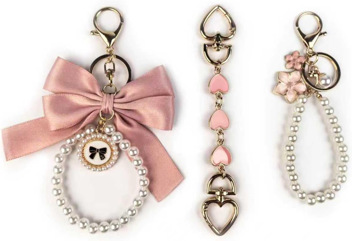 3 Pcs Bag Extender Chain Ribbon Bow Keychain Extender Bag Strap Pearl Purse Chai