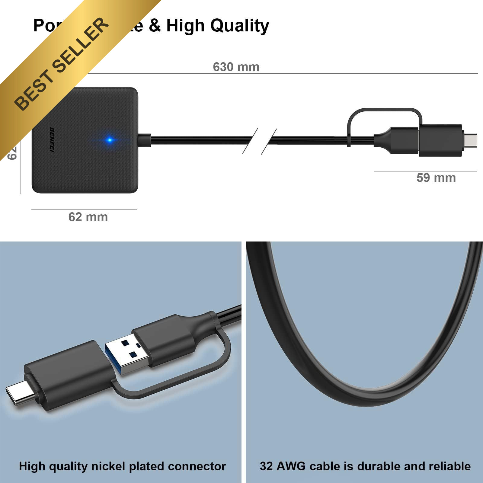 BENFEI 4in1 USB 3.0 USB-C Memory Card Reader Adapter SD Micro SD MS CF MacBook