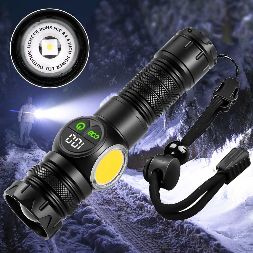White Laser LEP Flashlight Torch COB Yellow Red Light Zoomable USB Rechargeable