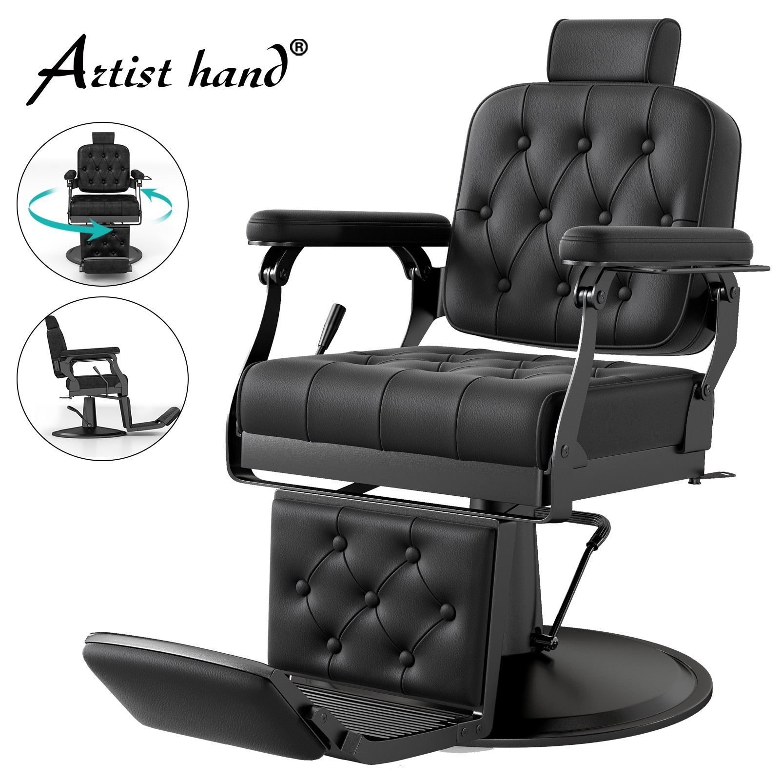 Black Vintage Recline All Purpose Barber Chair Hydraulic Heavy Duty Beauty Salon