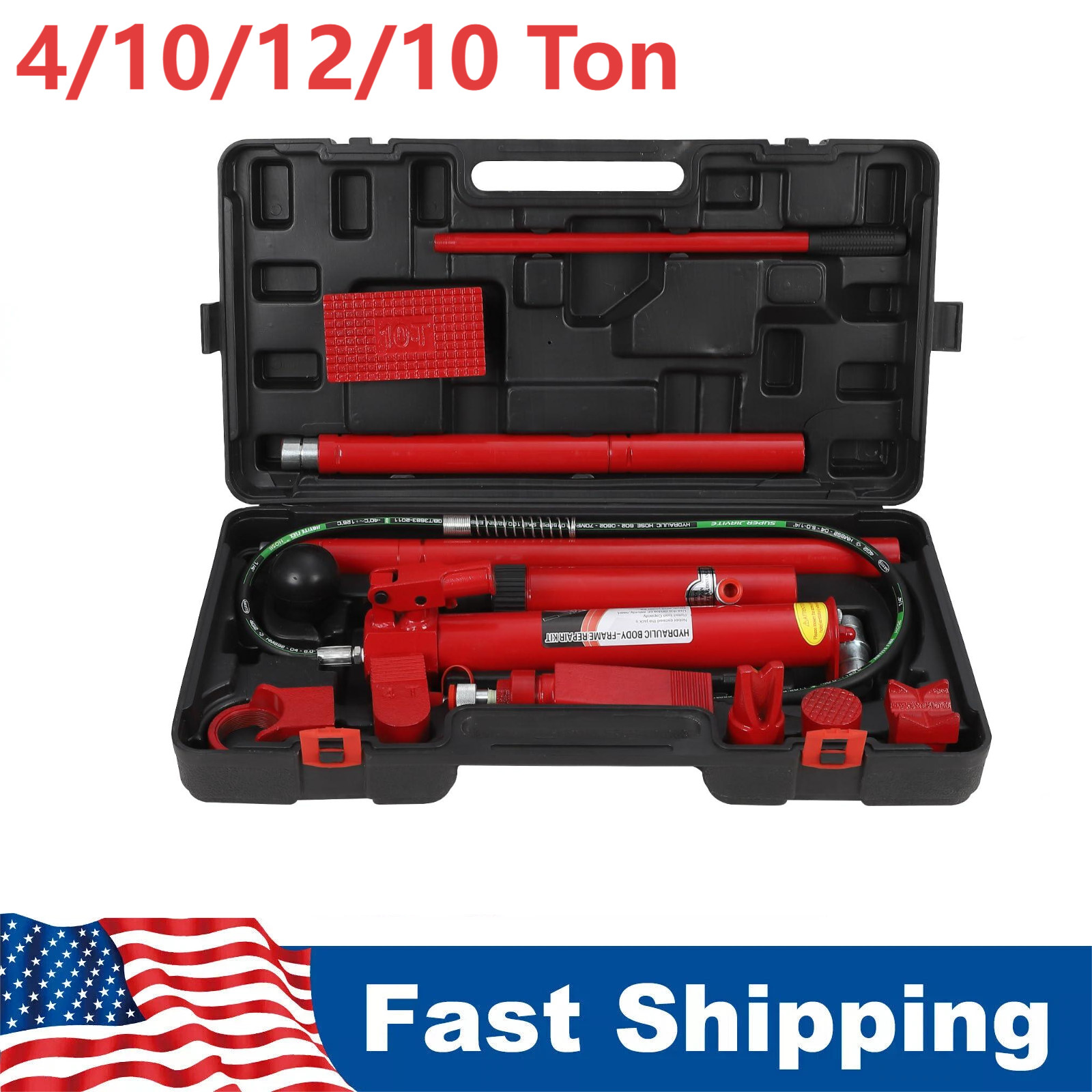 4/10/12/20 Ton Hydraulic Porta Power Jack Body Frame Repair Kit w Hose and Case