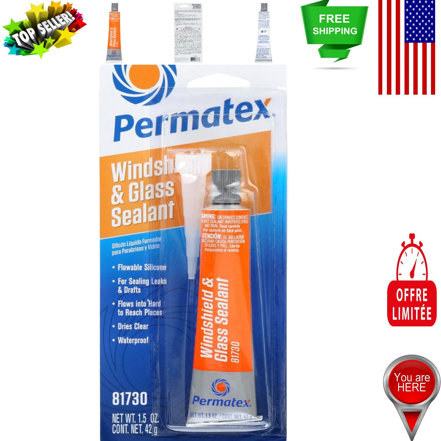 1.5 Oz Flowable Silicone Windshield & Glass Sealer - Waterproof Protection