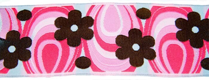 1 15/16 Inch Pink Flower Power Woven Jacquard Braid Ribbon