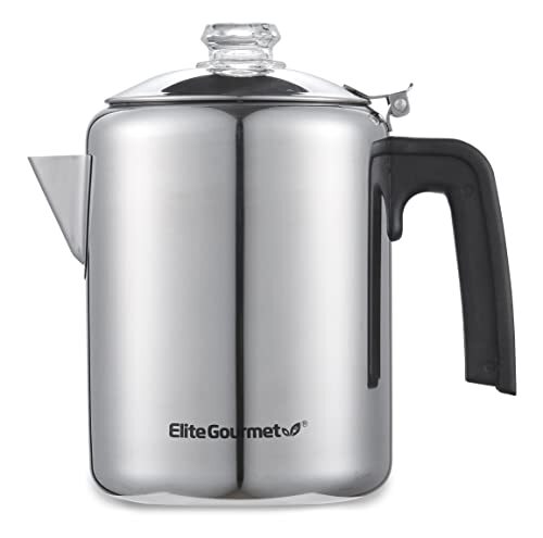 EC008 Classic Stovetop Coffee Percolator, Glass Clear Brew Progress Knob, Coo...