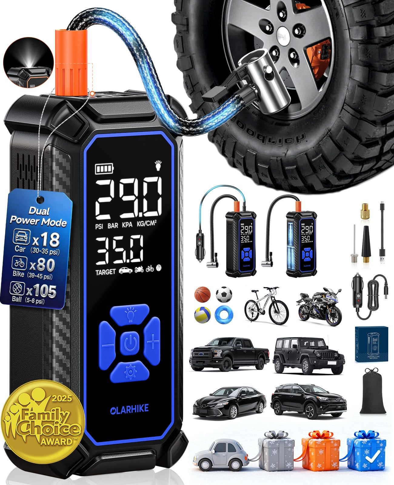 OlarHike Cordless Tire Inflator Portable Air Compressor, 150PSI Dual Power  6...