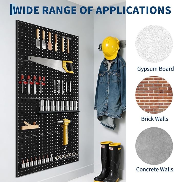 4 Pack Wall Mounted Metal Pegboard System 12x24 in Panels Tool Storage Workbench