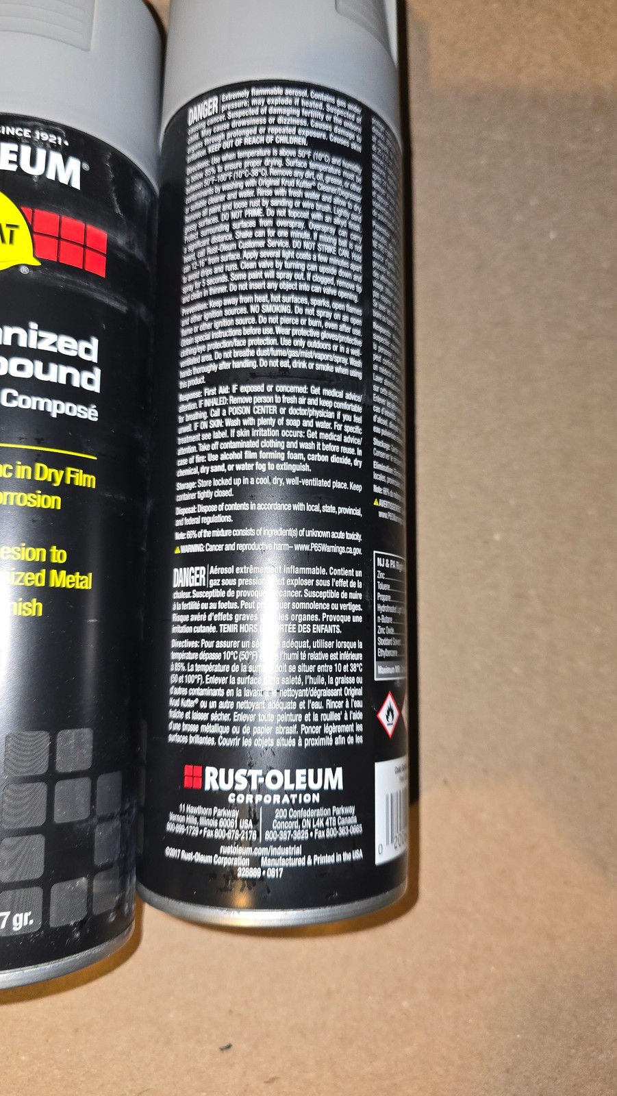 3 Pack Rust-Oleum Hard Hat Cold Galvanized Compound 93% Zinc Spray Paint 20oz