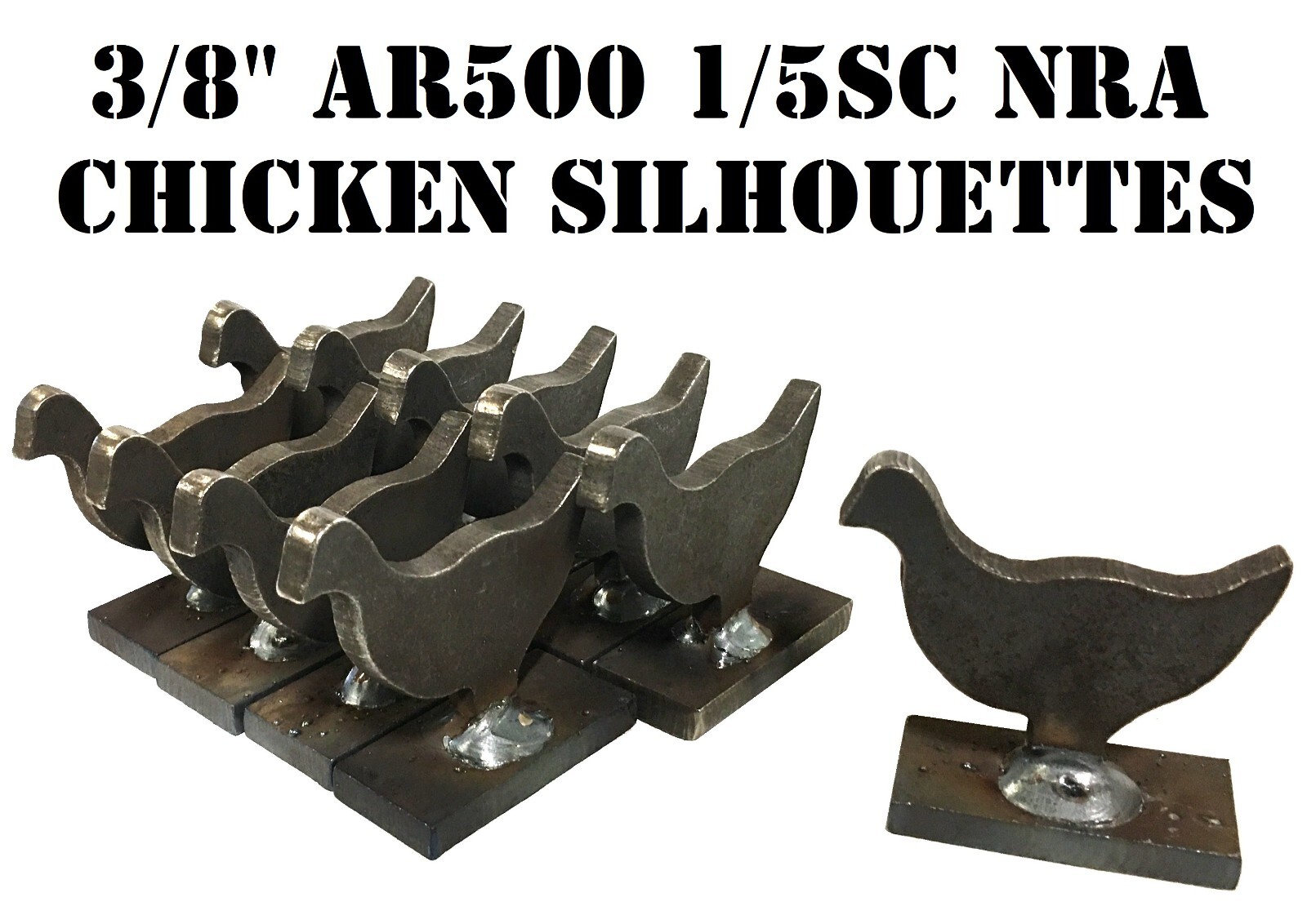 3/8" AR500 1/5sc Chicken NRA/IHMSA Metallic Silhouette Targets - 10pc Knockovers