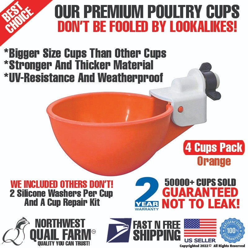 4x Chicken Watering Cups Poultry Drinker Waterer Duck Geese Turkeys Quail Pigeon
