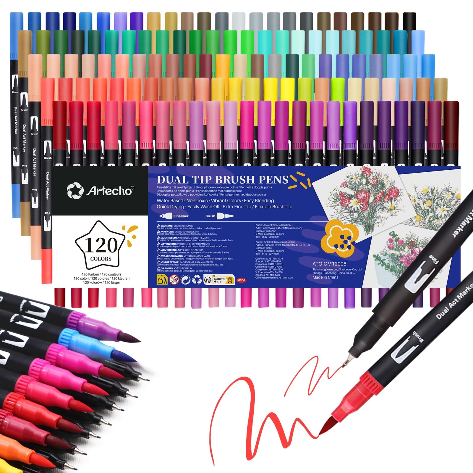 Artecho 120 Colors Markers for Adult 120 Count (Pack of 1), 120 colors