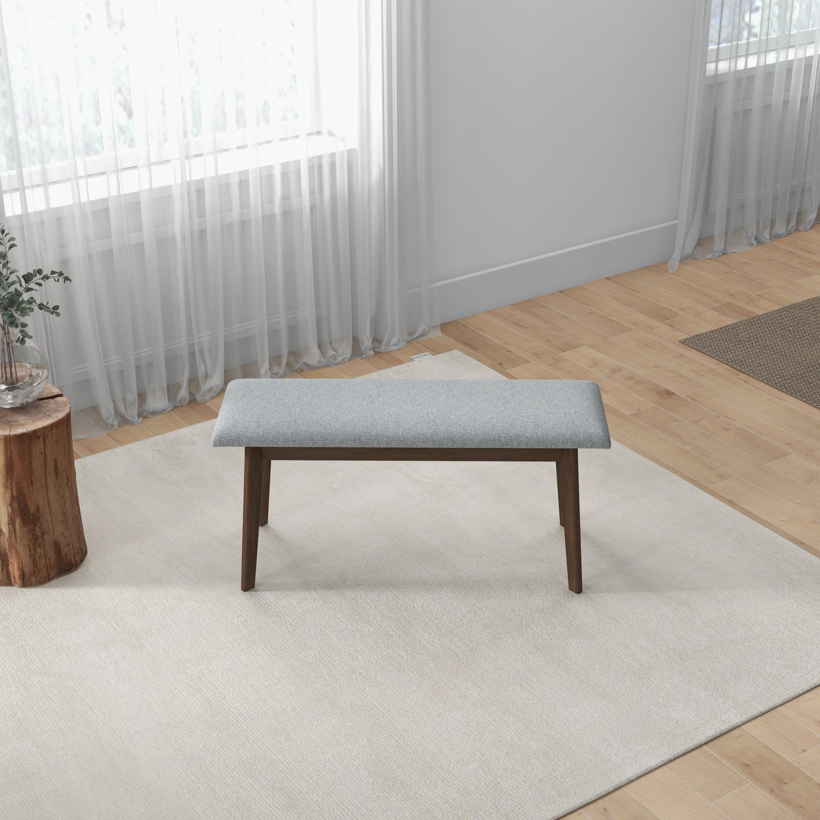 Fabric Upholstered Solid Wood Bench, Padded Storage Bench for Entryway