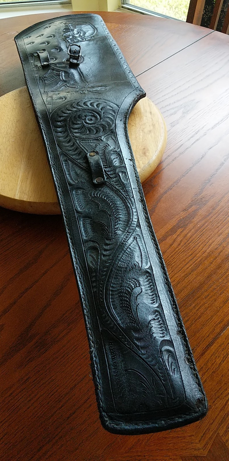 Rifle Scabbard leather tooled gun case Vtg hunter deer saddle lined lever action