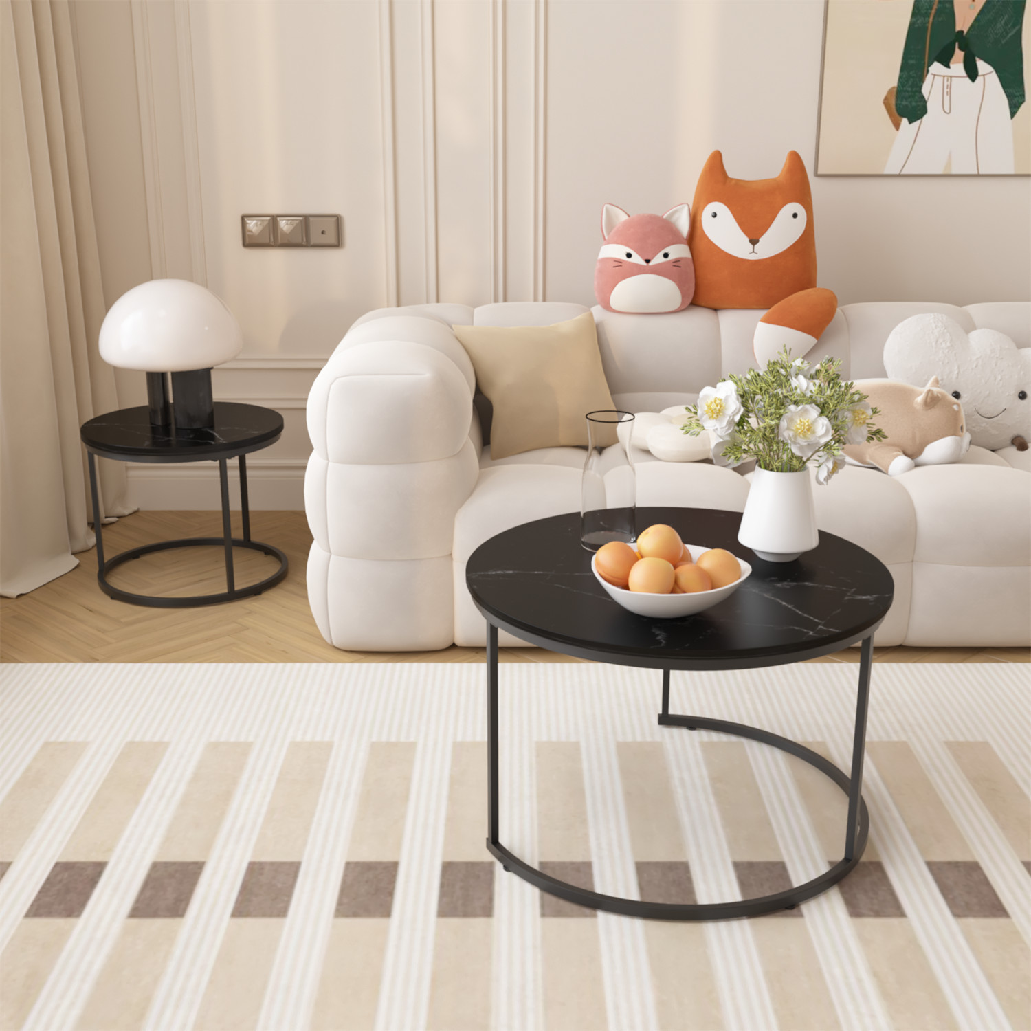 Nesting Coffee Table Center Cocktail Table Round Side Table for Living Room