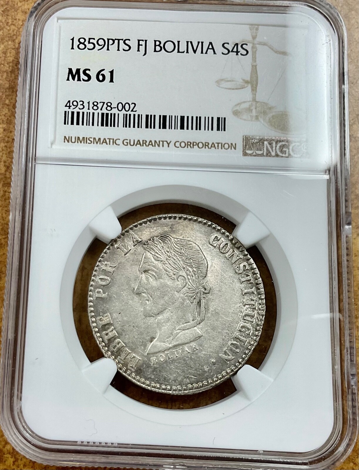 1859 pts FJ Bolivia   4S NGC MS61 silver uncirculated