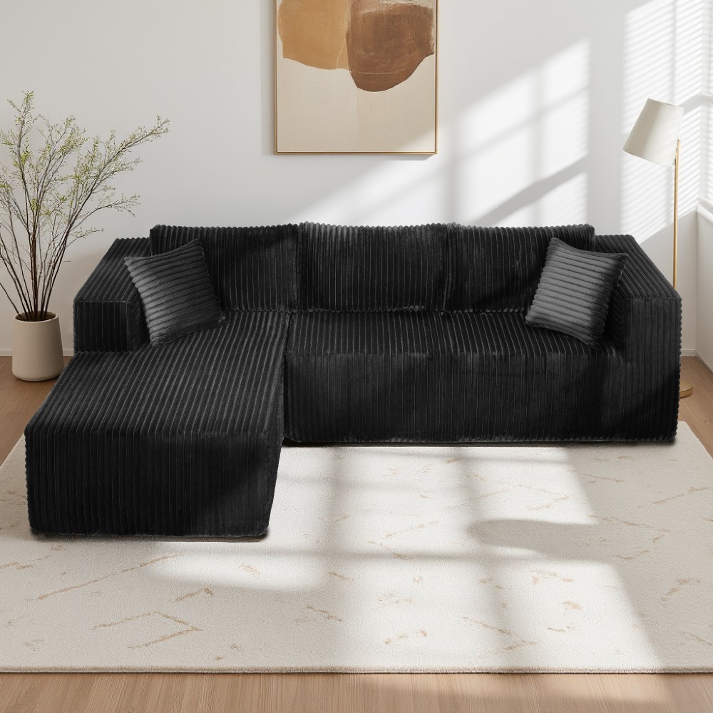 105" L-Shaped Modular Sofa Plush Upholstery & All-Foam Left Chaise Black