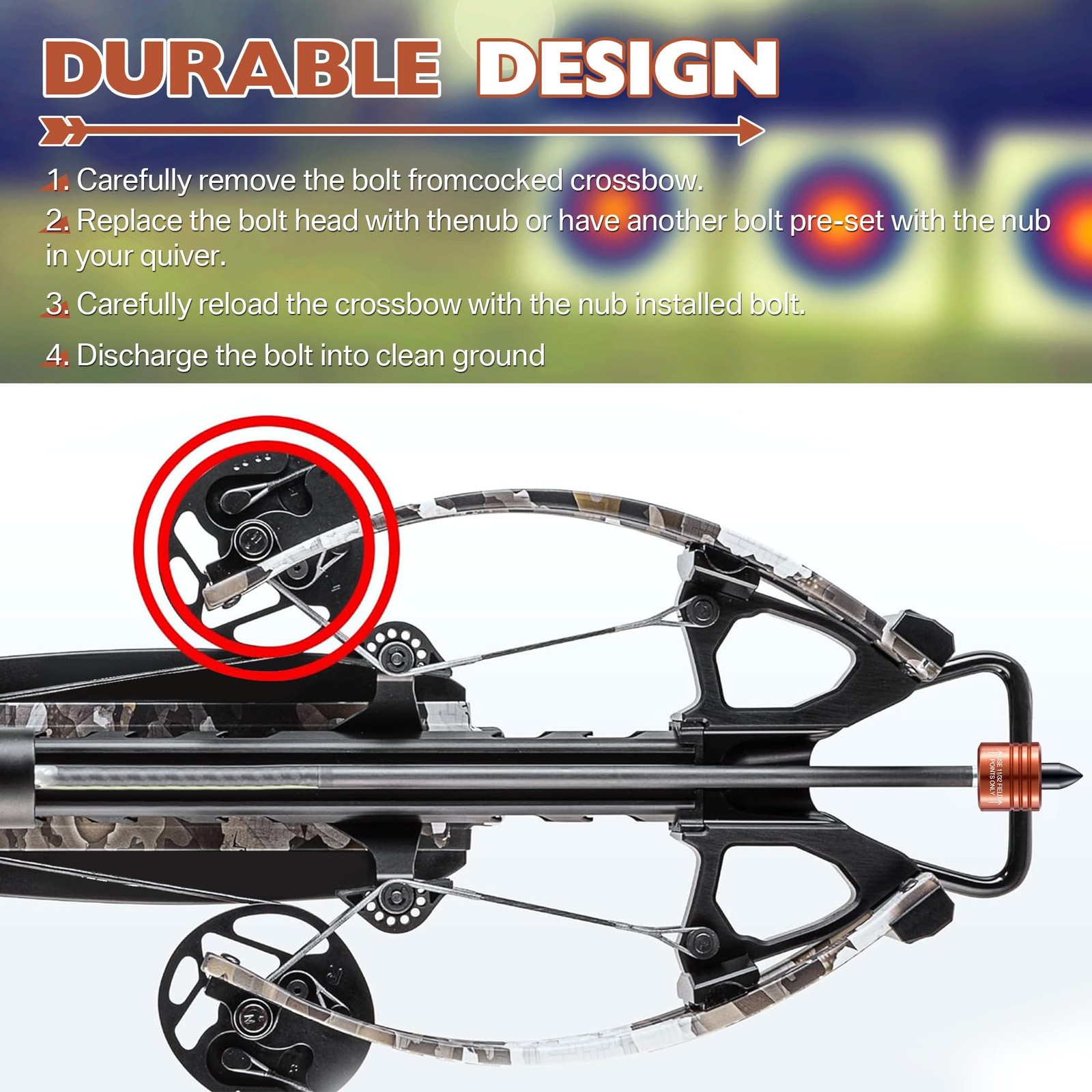 Feekoon 2 Pack Crossbow Bolt Decocking Head, Point Orange
