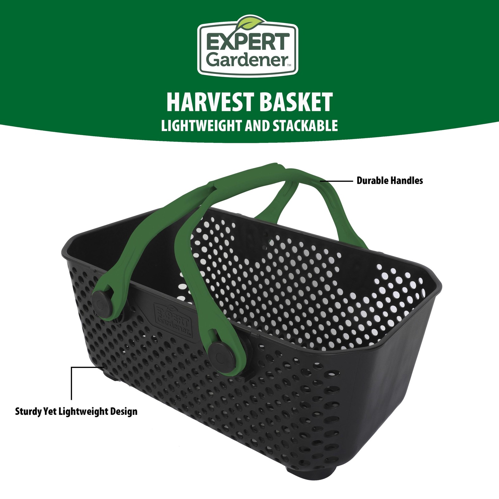 Harvest Storage Basket Black W/ Handles & Stackable Design