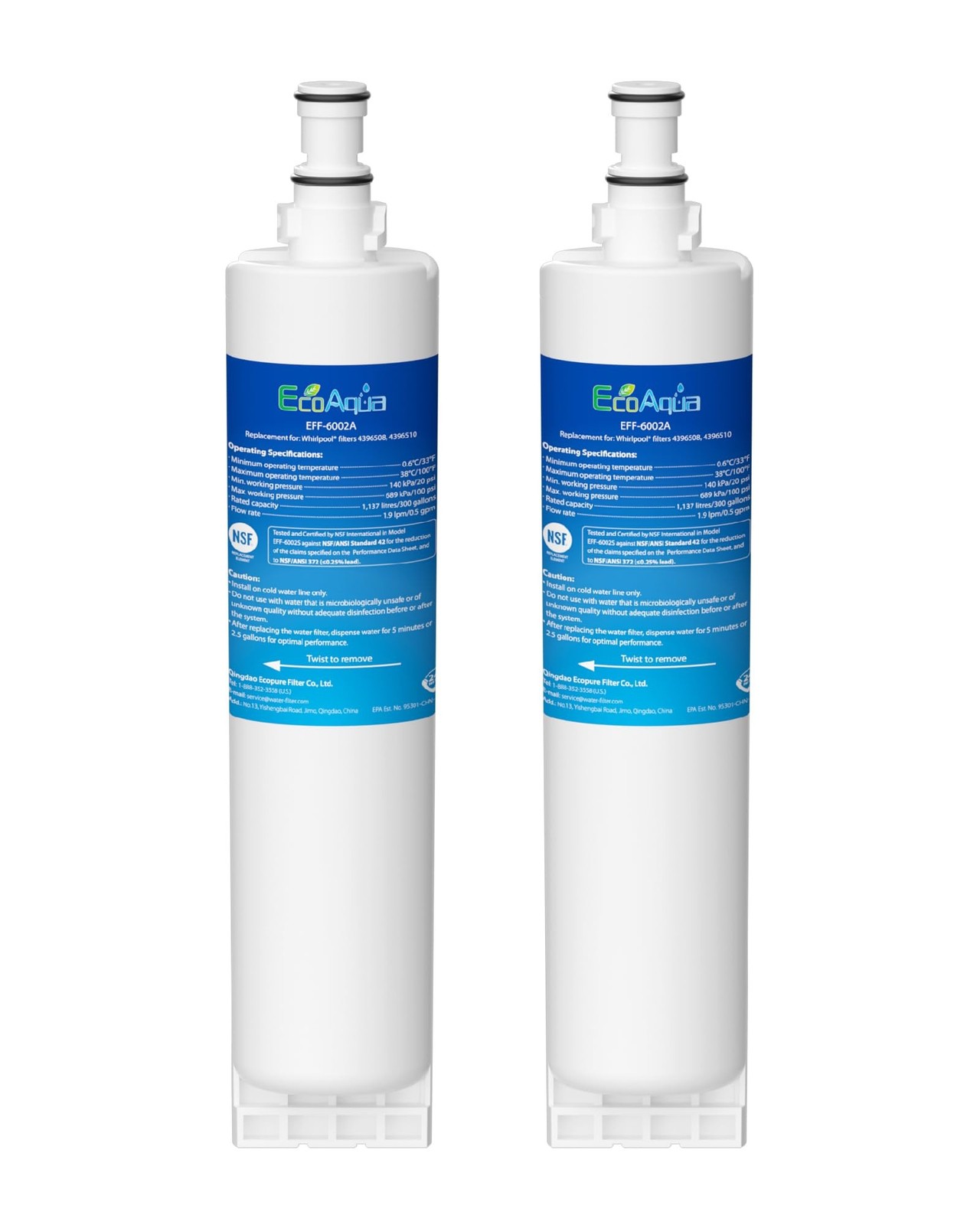 EcoAqua 4396508 Refrigerator Water Filter, Replacement for Everydrop® Filte