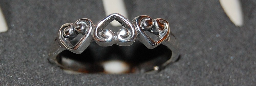 925 Sterling Silver Toe Ring Adjustable 3 Heart 4.5mm 3898S