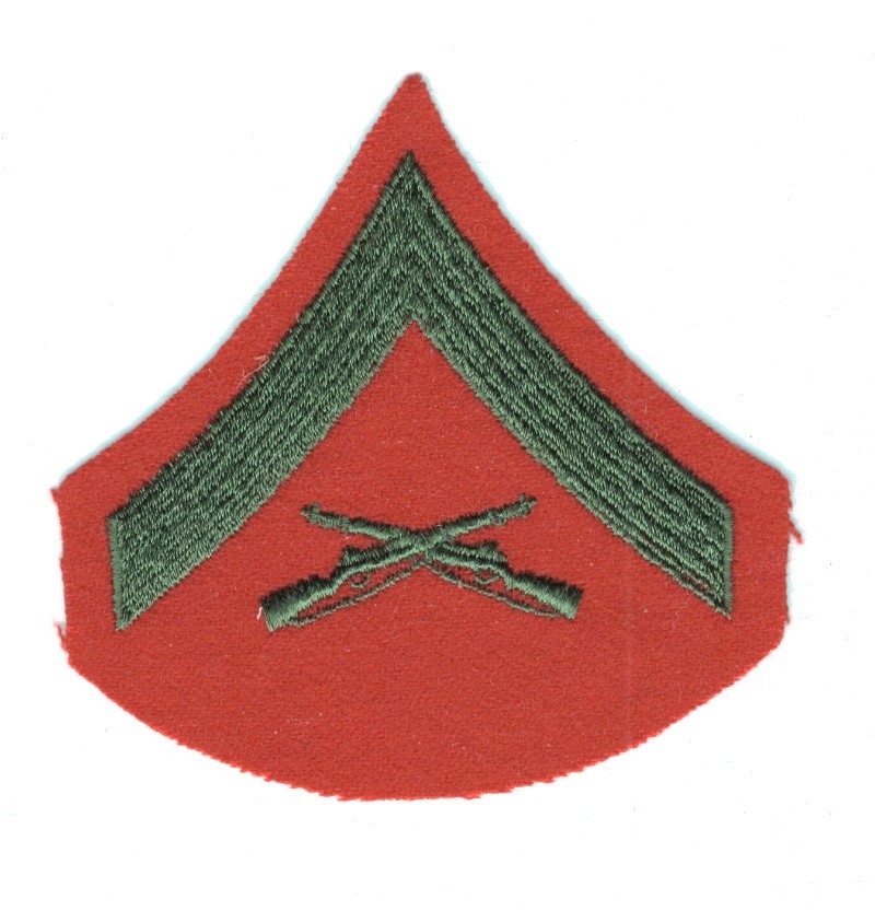 USMC Marine Corps Rank Chevron 819: Lance Corporal, single - green/red