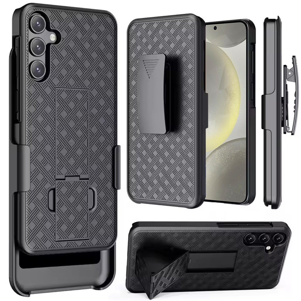 For Samsung S25+/S24+ Case 3in1 Belt-Clip Holster Stand Cover + Tempered Glass
