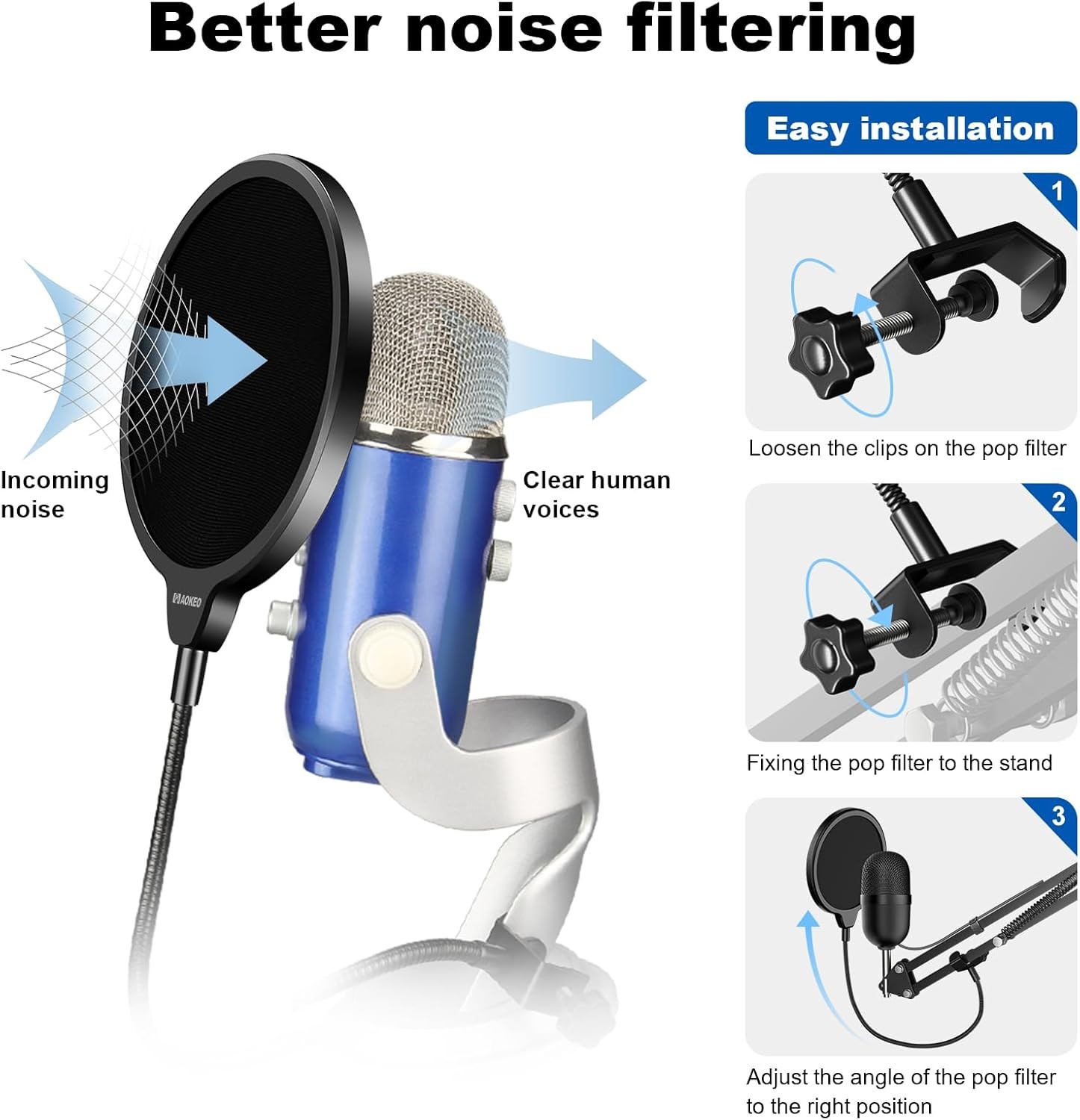 Aokeo Professional Microphone Pop Filter Mask Shield Filter,
