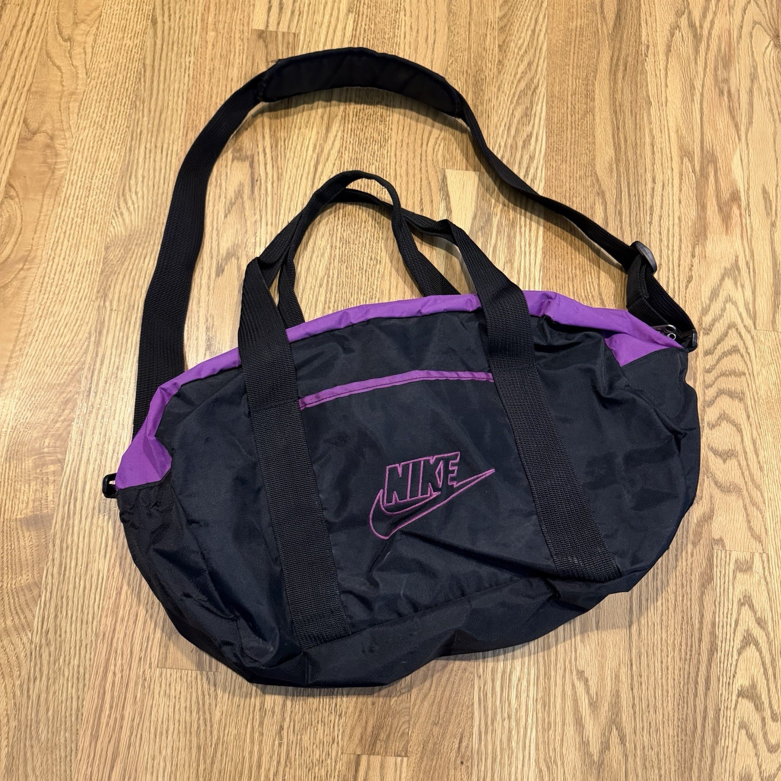 Vintage Nike Mini Duffle Gym Bag Handles / Shoulder Strap Black Purple 90s Vtg