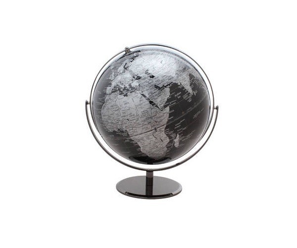 12" 2 Tone Revolving World Globe Table Top Black & Silver Modern Style New