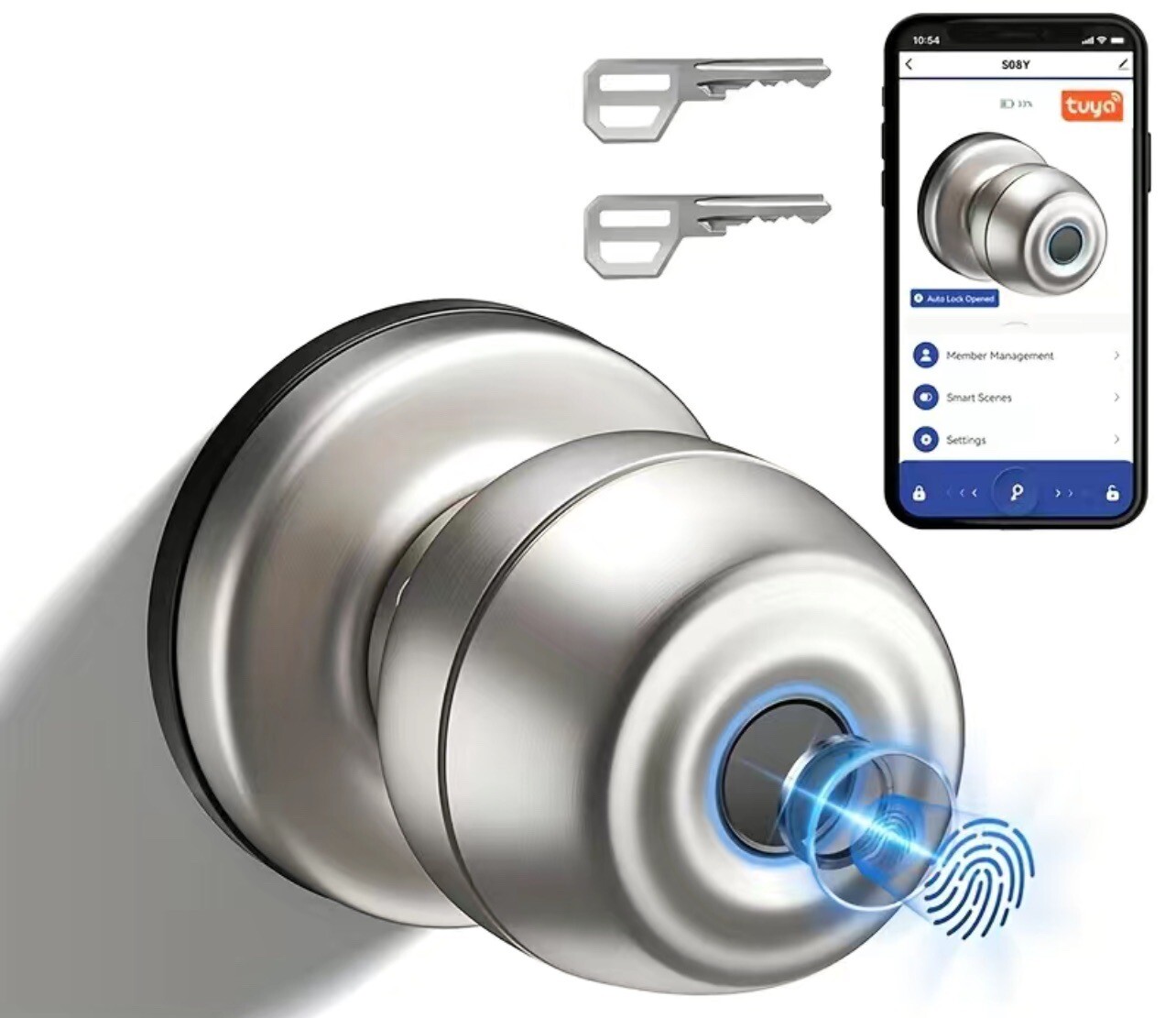Fingerprint Biometric Door Knob Lock with Bluetooth App Control