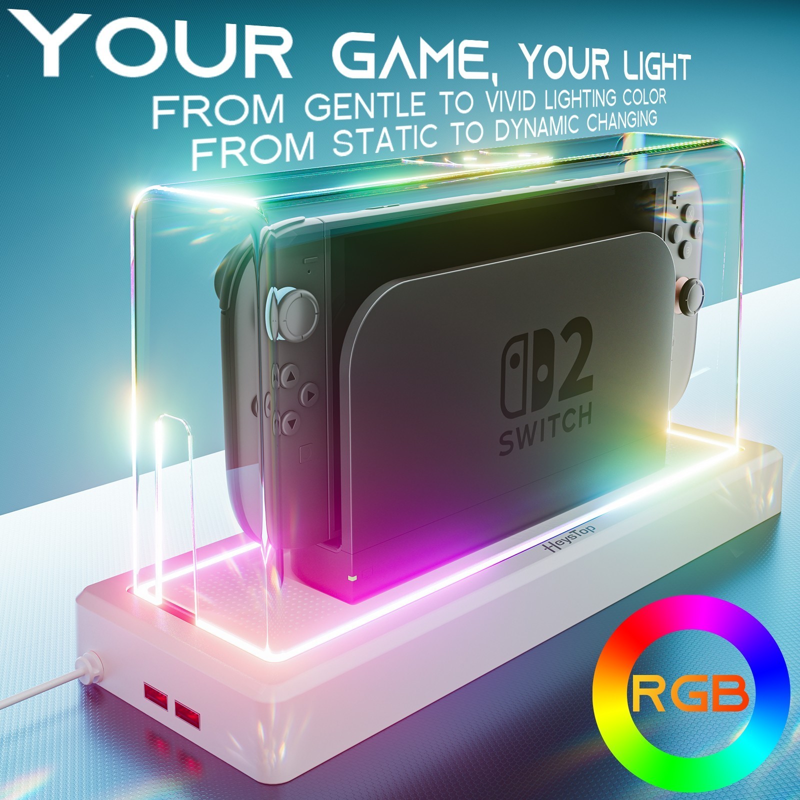 For Nintendo Switch2 Dust Cover:16 LED RGB Light Base, Anti-Scratch Display Case
