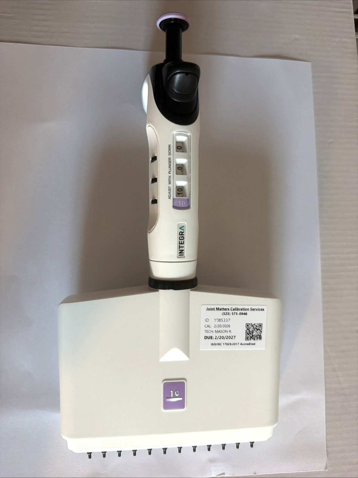 INTEGRA EVOLVE 3032 10 uL 12 CHANNEL MANUAL PIPETTE 1 -10 uL Recently Calibrated