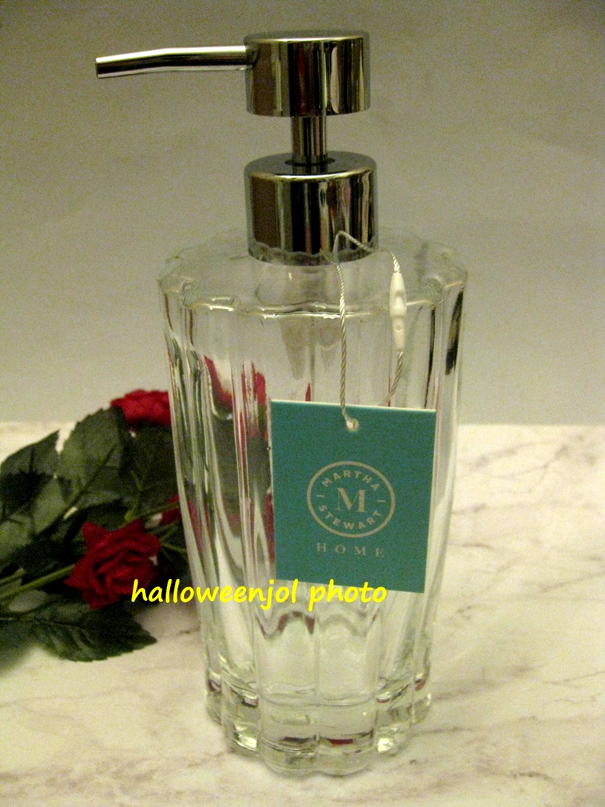MARTHA STEWART Liquid PUMP DISPENSER Bathroom Clear GLASS Bath Vanity wTag