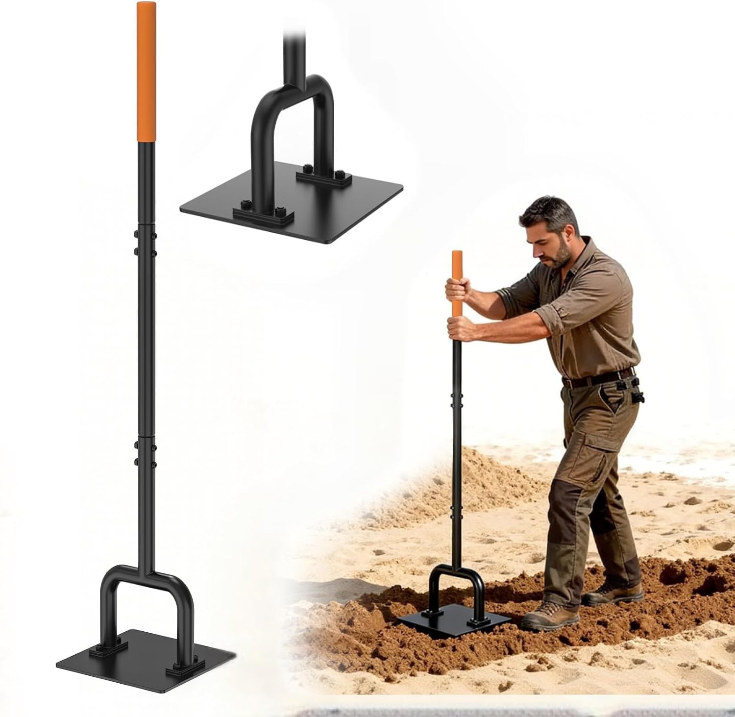 48" Steel Tamper Tool 10"x10" Heavy Duty Compactor for Soil Asphalt Gravel