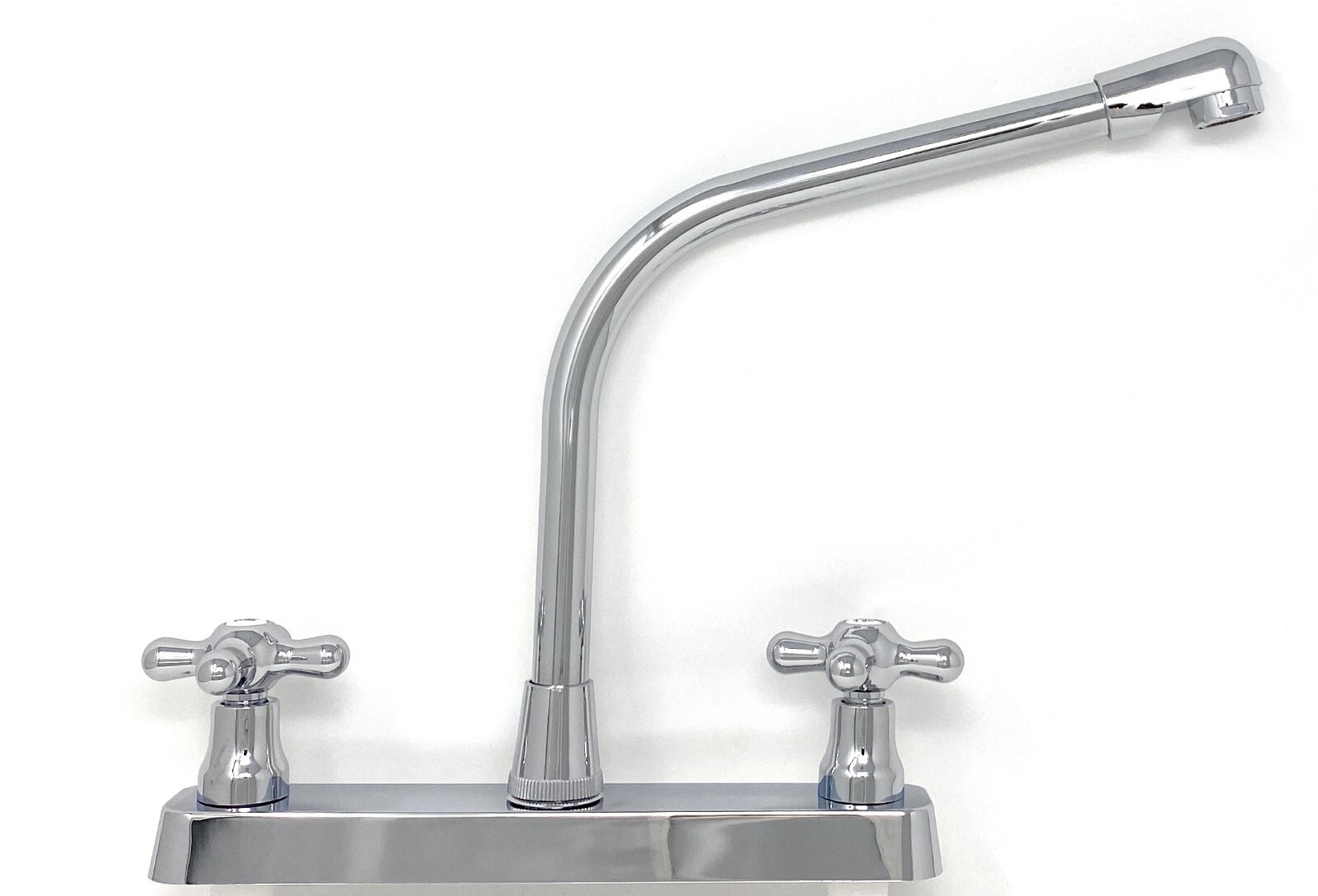 Chromed Surface High-Rise Swivel Spout Kitchen Faucet 8-inch Center Set ADA POM