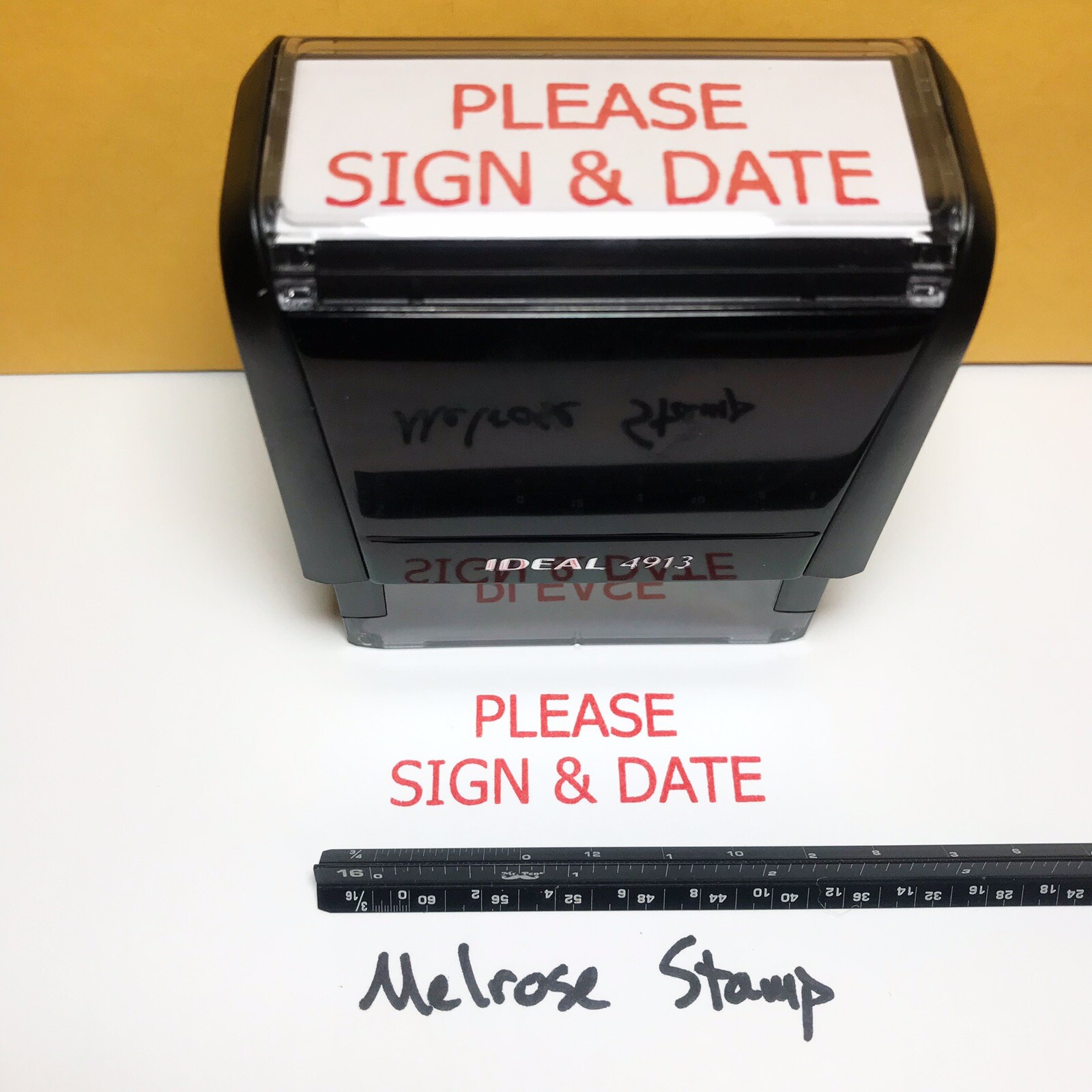 Please Sign And Date Rubber Stamp Red Ink Self Inking Ideal 4913