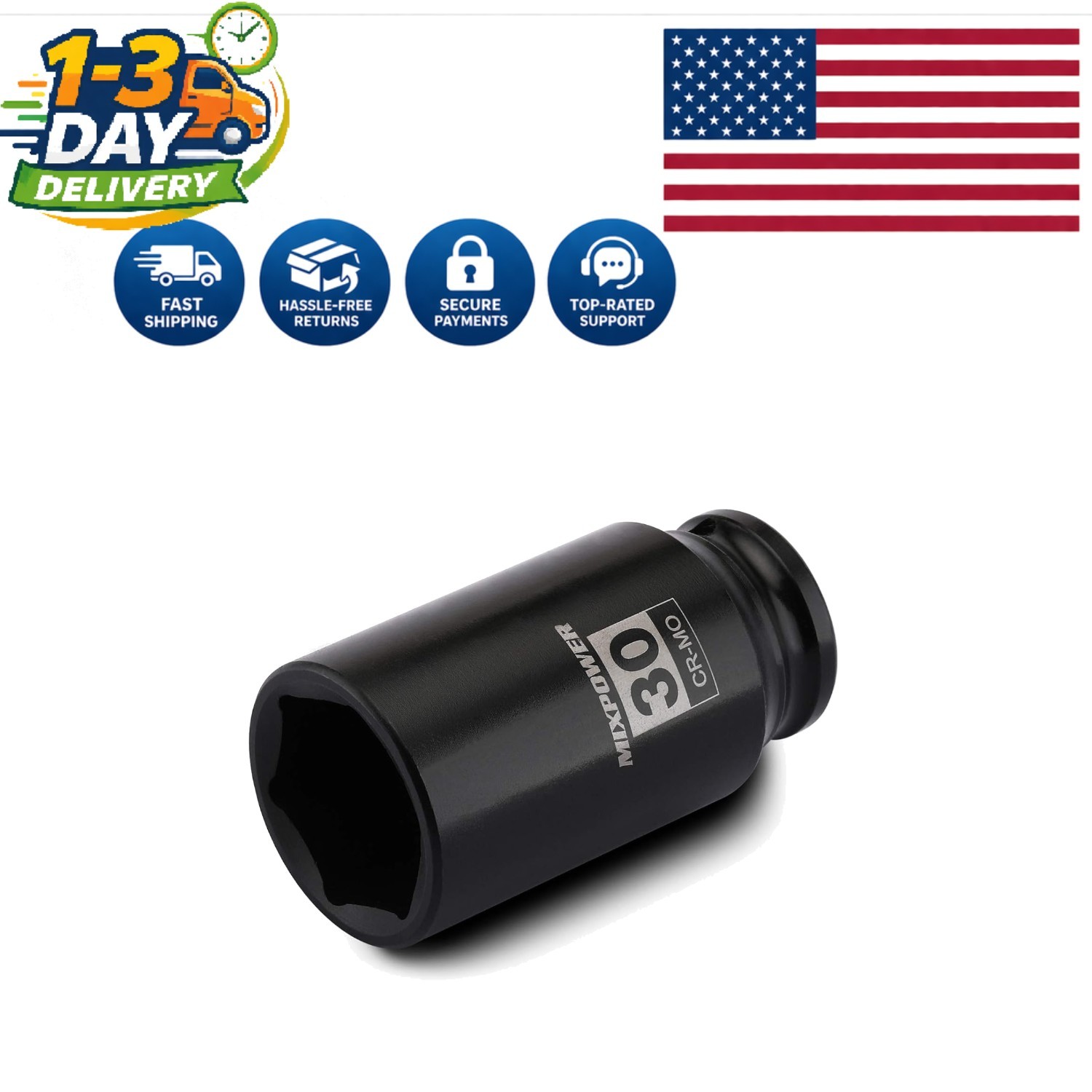 Professional-Grade 1/2" 30mm Impact Deep Socket - Laser Etched, 6-Point Design