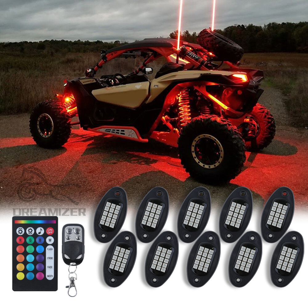 10x Pods LED Rock Lights Underglow Music Chasing For Can Am Maverick X3 RR Max