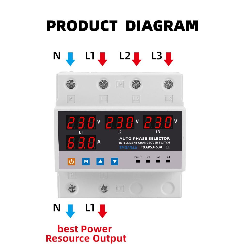 Automatic Transfer Switch Uninterrupted Power Phase Selector Changeover 63A 100A
