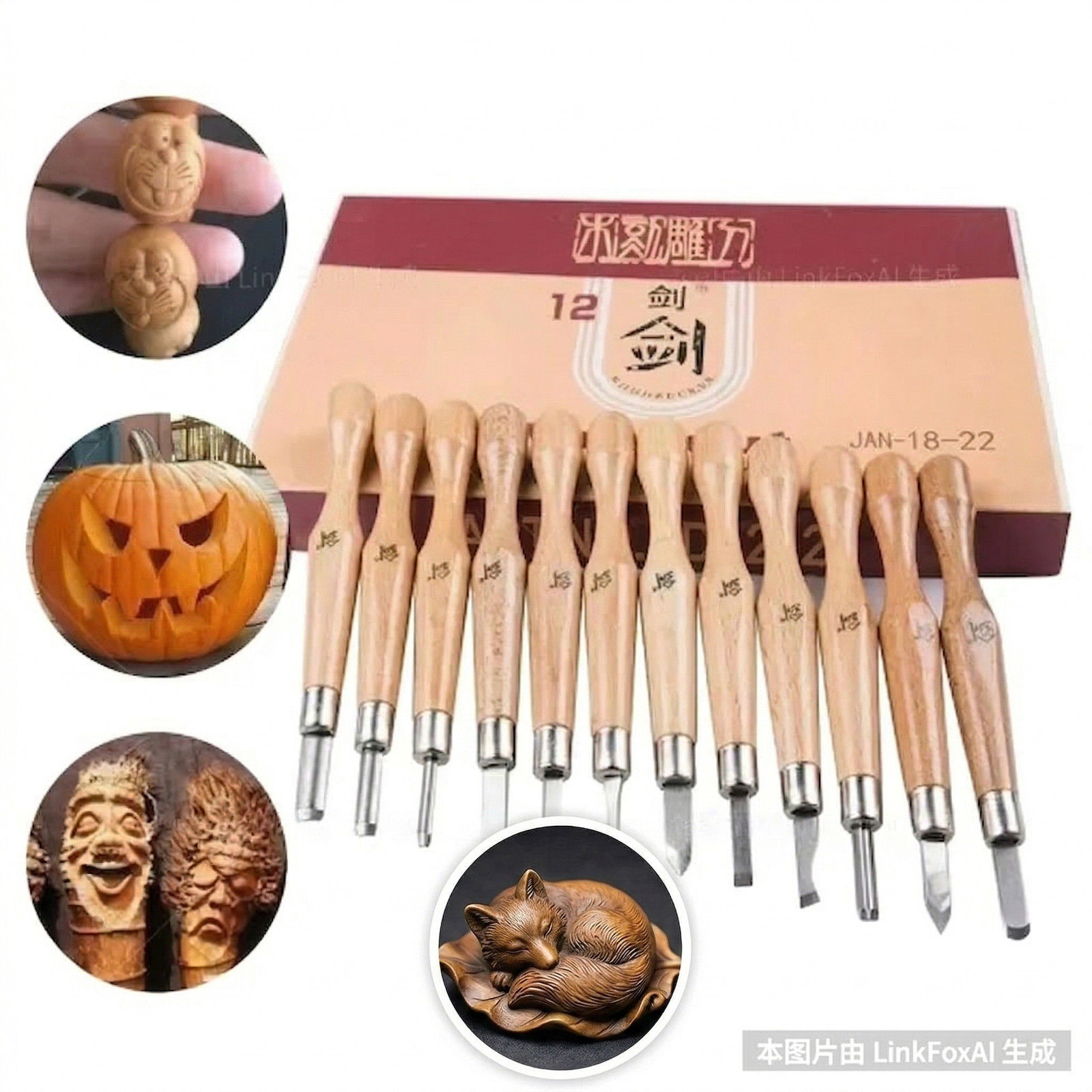 12 pcs Professional Wood Craving Tools Kit Beech Handles Woodworking Craft Set