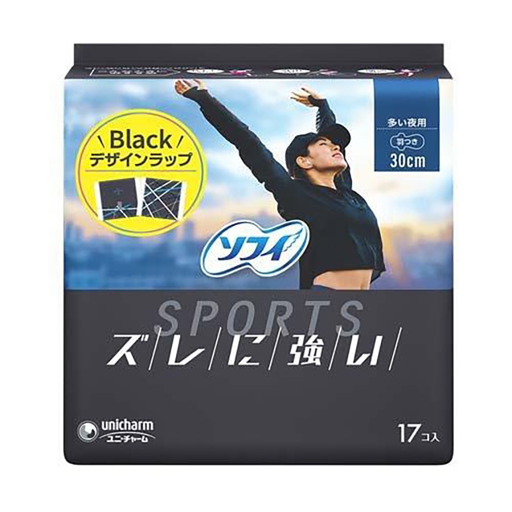 Unicharm Sofy Sports 3D Night time Winged 30cm Slim Pads 17pc