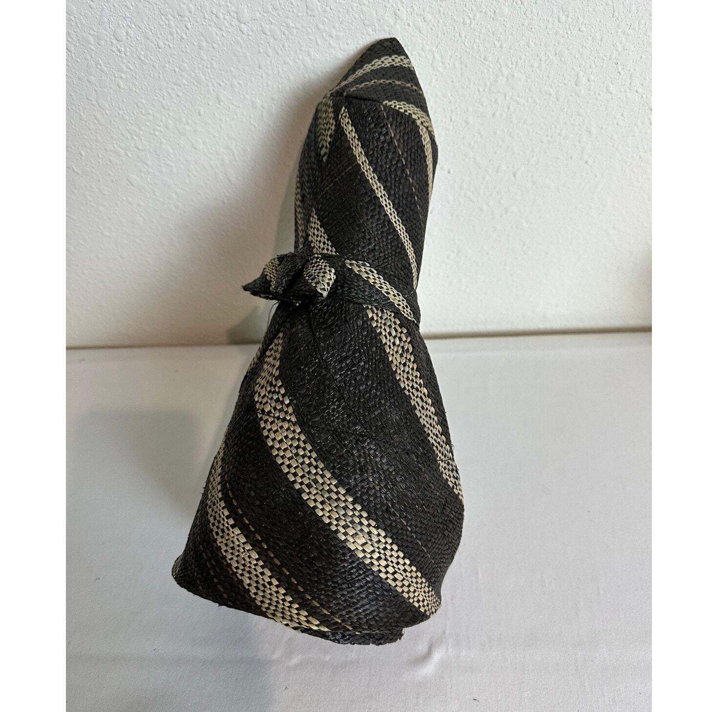 Madagascar Premium 100% Raffia 7" Wide Brim Hat Foldable Packable Black/Taupe