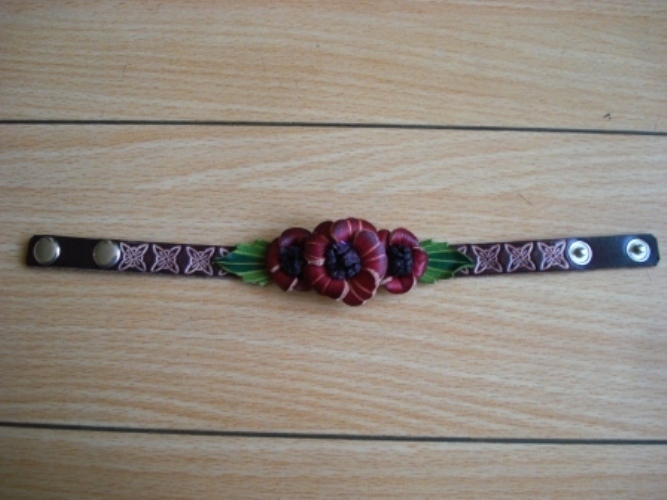 Three Brown Flower Leather Bracelet